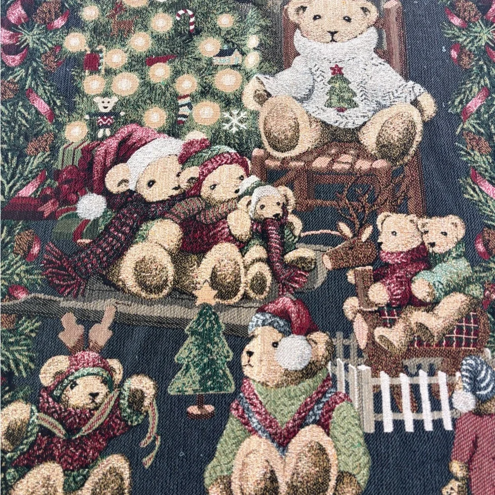Vintage Goodwin Weavers 100% Cotton Christmas Teddy Bear Holiday Throw Blanket